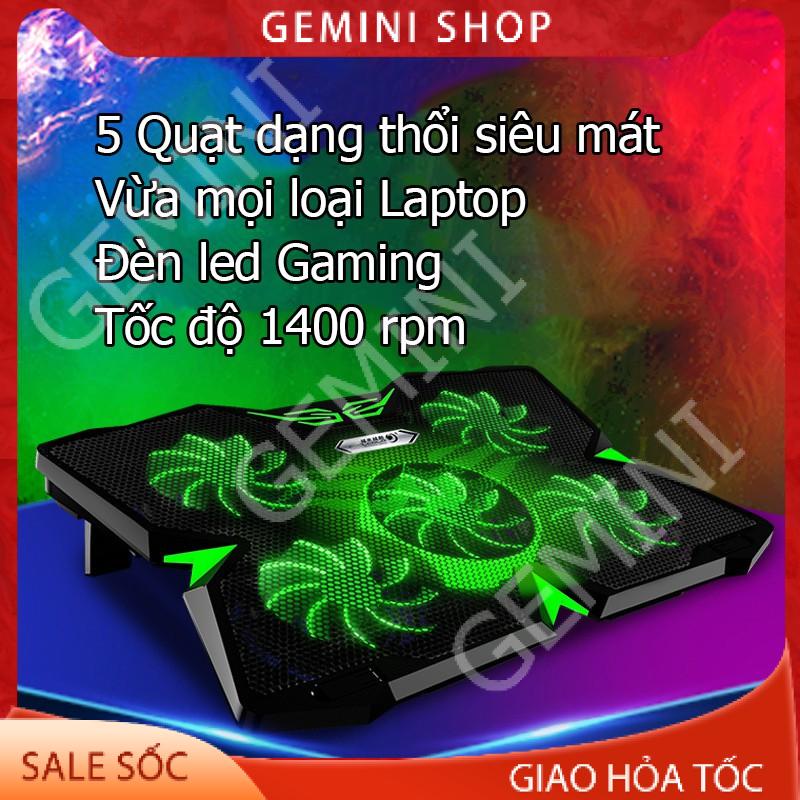 Đế tản nhiệt laptop 5 quạt quạt tản nhiệt gaming 1400RPM chống trượt làm mát nhanh COOL 2S GEMINI SHOP