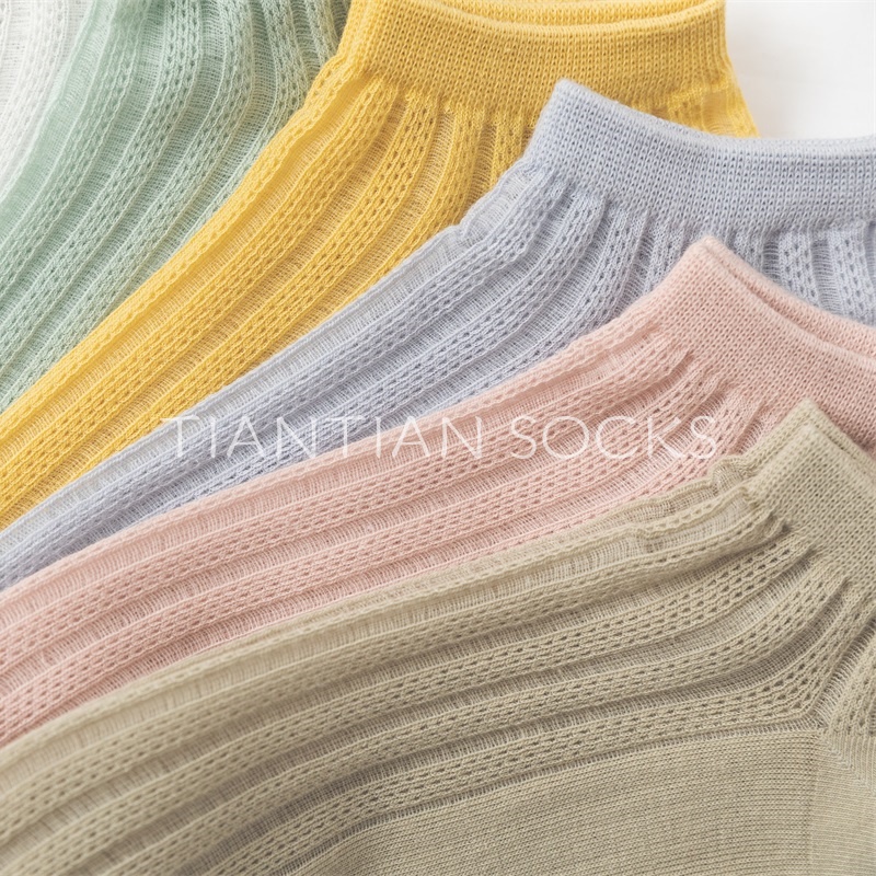TIAN TIAN T216 Tất nữ ngắn cổ Vớ Cotton Phối Lưới Mỏng Thoáng Khí Màu Macaron Phong Cách Nhật Bản Dễ Phối Đồ