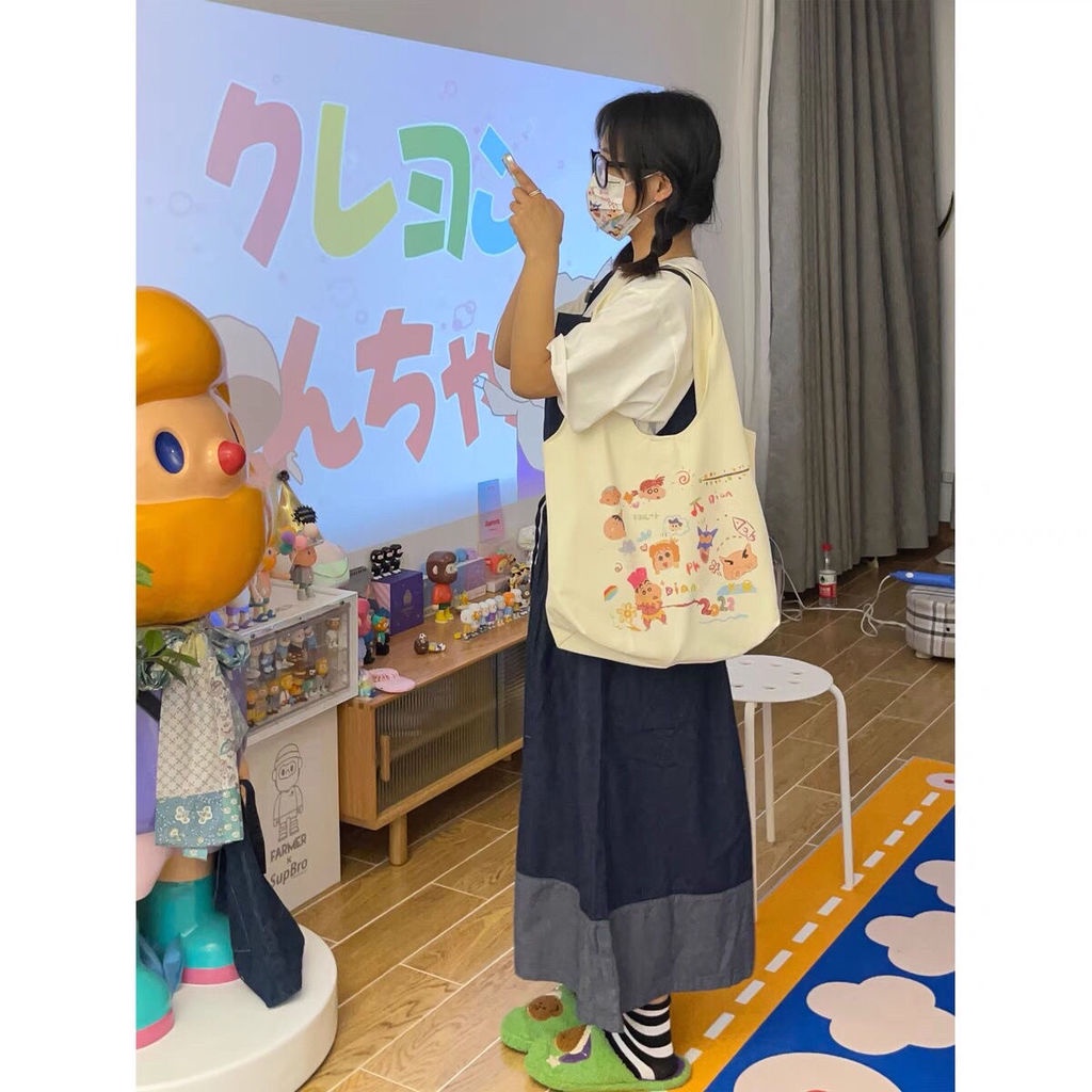 Túi xách canvas họa tiết hoạt hình xinh xắn thời trang nữ