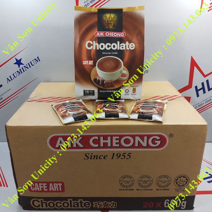 Thùng thức uống Socola (Chocolate) Aik Cheong 20 bịch 600g (15 gói * 40g)