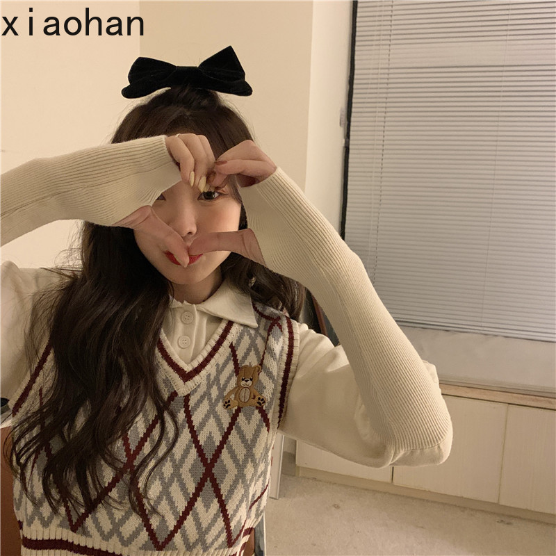 Áo Len Không Tay Thêu Hình Gấu Xinh Xắn Cho Nữ | BigBuy360 - bigbuy360.vn