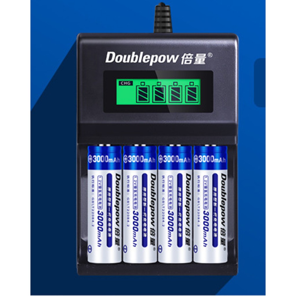 Combo bộ sạc pin 4 viên đa năng Doublepow DK-K93B (sạc pin AA, AAA) + 4 viên pin sạc Doublepow 3000mAh