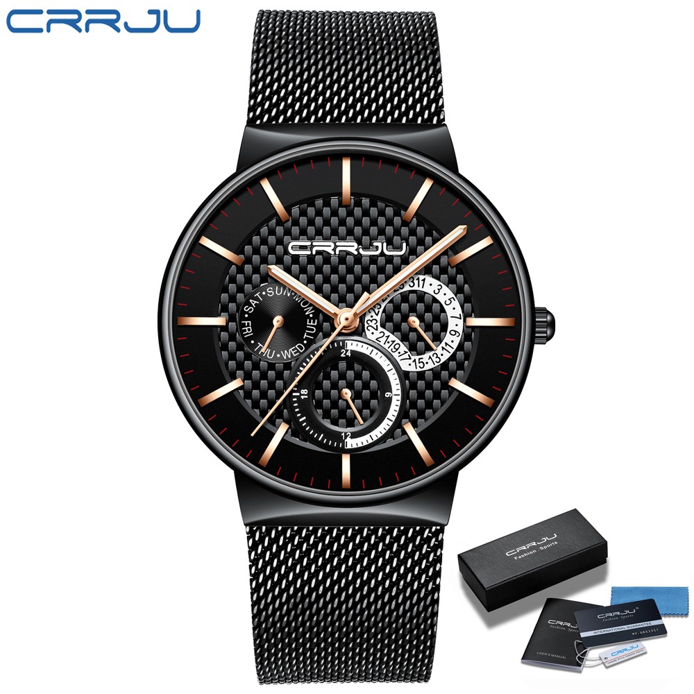 CRRJU 2153S Men's Watches True three eyes waterproof High Quality Steel Wire Mesh  Multi Color