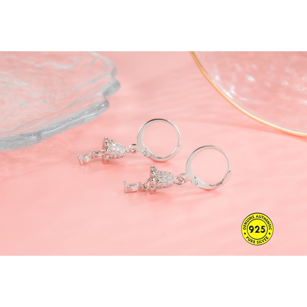 Bông Tai Mạ Bạc 925 Hình Chuông Gió Đính Kim Cương Phong Cách Retro Hàn Quốc