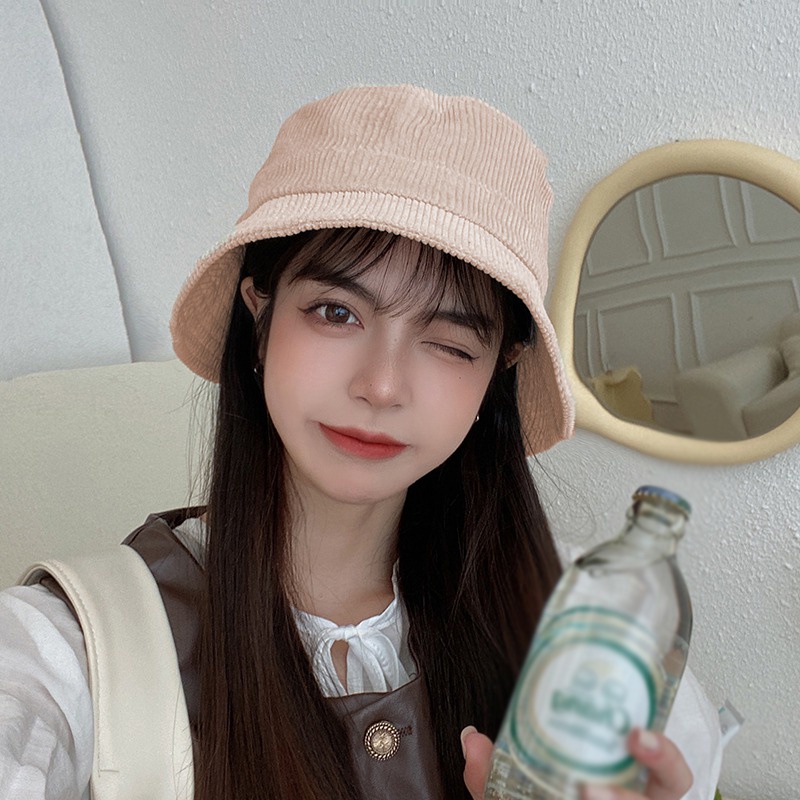 Mũ Bucket Nhung Màu Sắc Đơn Giản Phong Cách Hàn Quốc Cho Nữ