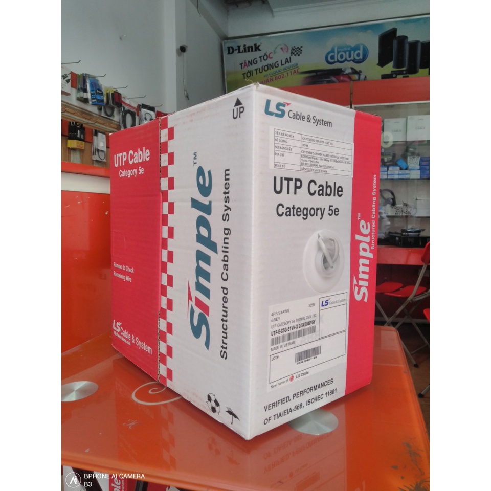 Dây cáp mạng LS Vina Cat5e 4 đôi, 8 lõi đồng Chính hãng màu xám