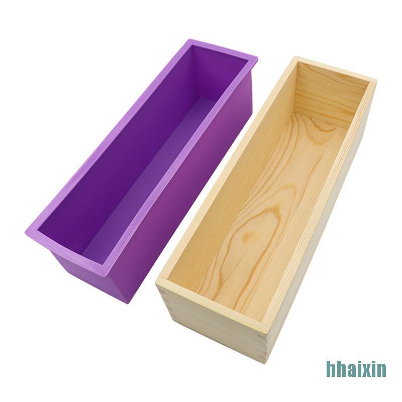 Khuôn Silicone Làm Xà Phòng 1200g Hình Chữ Nhật Vỏ Gỗ