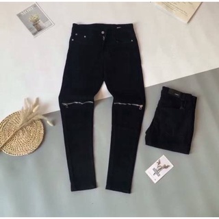 Quần Jean Đen Nam Phối Khoá Kéo Gối Dáng Slim Fit, Chất Vải Dày Dặn Thoáng Mát Co Dãn Tốt Cho Nam