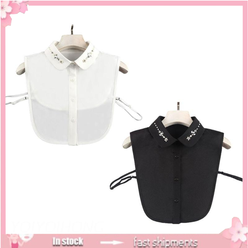 YOI Rhinestone Pearl Beading Floral Fake Lapel Dickey Collar Detachable Half Blouse