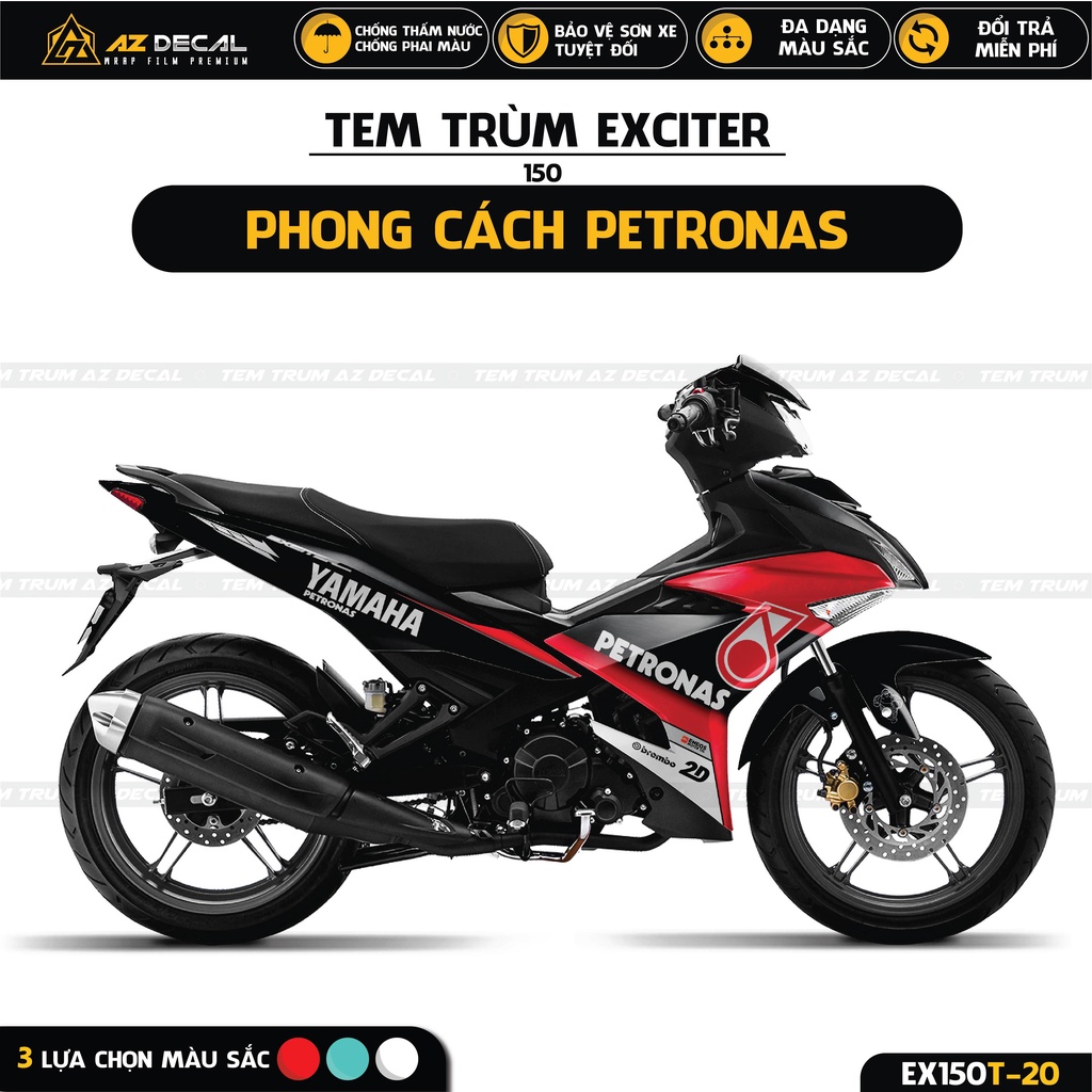 Tem Trùm Xe Exciter 150 Đẹp Mẫu Petronas Mới Nhất | EX150T-20 | Decal Dán Ex 150 Cao Cấp Màu Đen, Trắng, Đỏ