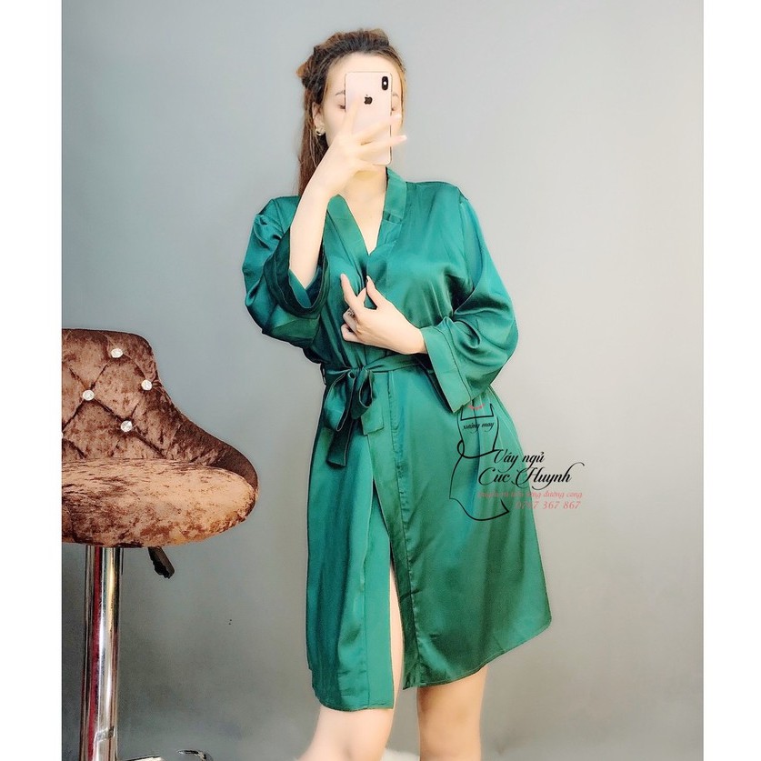 Áo choàng ngủ ♥️ FREESHIP ♥️ Áo choàng cao cấp dài tay sang trọng, Freesize đến 65kg, có 4 màu Đỏ, Đen, Xám, Xanh két | BigBuy360 - bigbuy360.vn