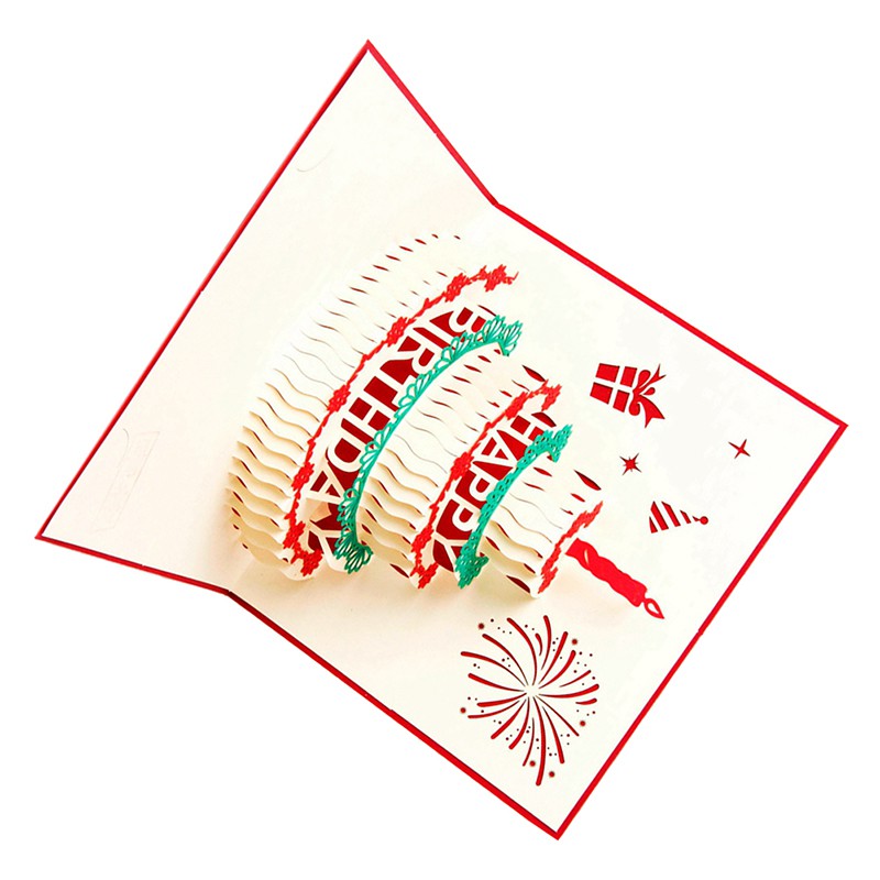 Thiệp Chúc Mừng Sinh Nhật Handmade Hình Bánh Kem 3d Màu Đỏ