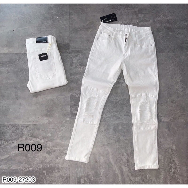 Quần Bò Nam Trắng AMR Vá Chất Đẹp - Quần Jeans Nam Trắng Siêu Đẹp