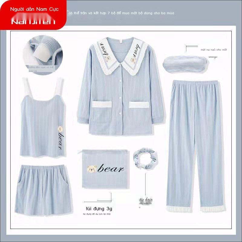 Bộ Đồ Ngủ cotton Tay Dài Thời Trang Xuân Thu Cho Nữ