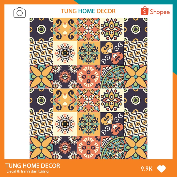 Set 2 Mét Decal Gạch Bông 30 ô 20x20 cm- Giấy dán tường trang trí nội thất quán cafe, tiệm trà chanh...Kt 60x200cm