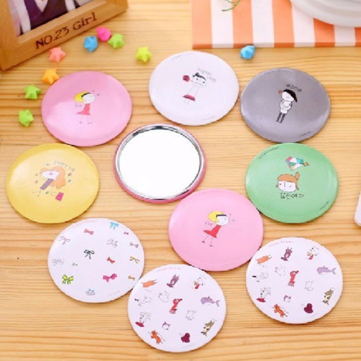 Gương trang điểm mini siêu cute cầm tay bỏ túi Hàn Quốc tiện lợi viền kim loại 1480