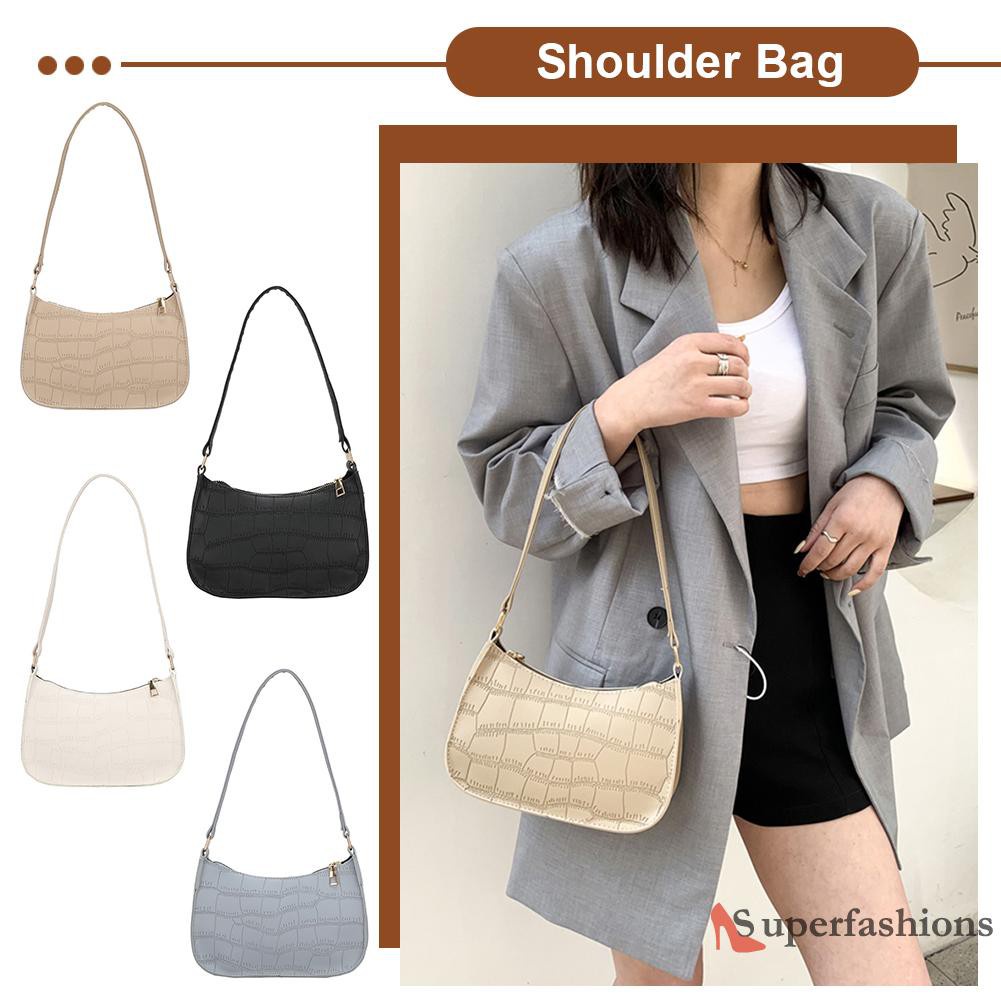 【Hot Sale】Fashion Women Alligator Pattern Pure Color Shoulder Underarm Bag PU Handbag