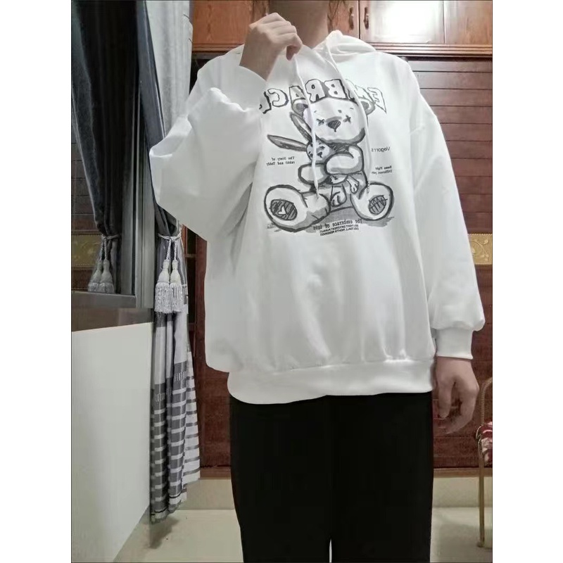 [ORDER] Áo hoodie gấu cute 2 màu đen trắng Size S-2XL ( ảnh thật cuối )