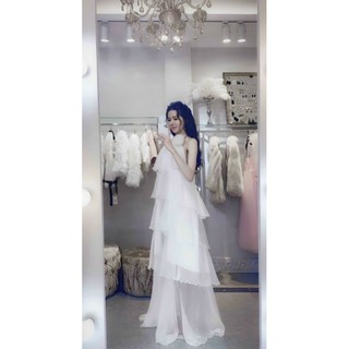 Đầm maxi voan lụa 5 tầng gắn hoa