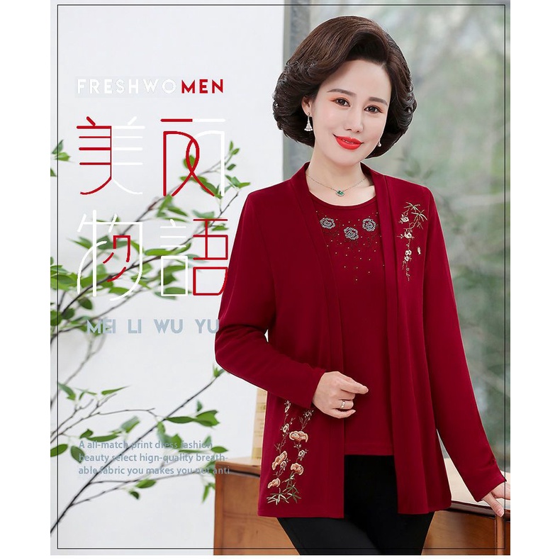 Set Áo Sơ Mi Tay Ngắn + Áo Khoác Thời Trang Mùa Xuân Dành Cho Nữ Độ Tuổi Trung Niên 40-50