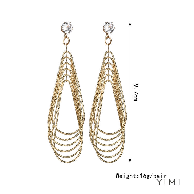 Khuyên Tai Kim Loại Dáng Dài Nhiều Lớp Hình Giọt Nước Phong Cách Retro