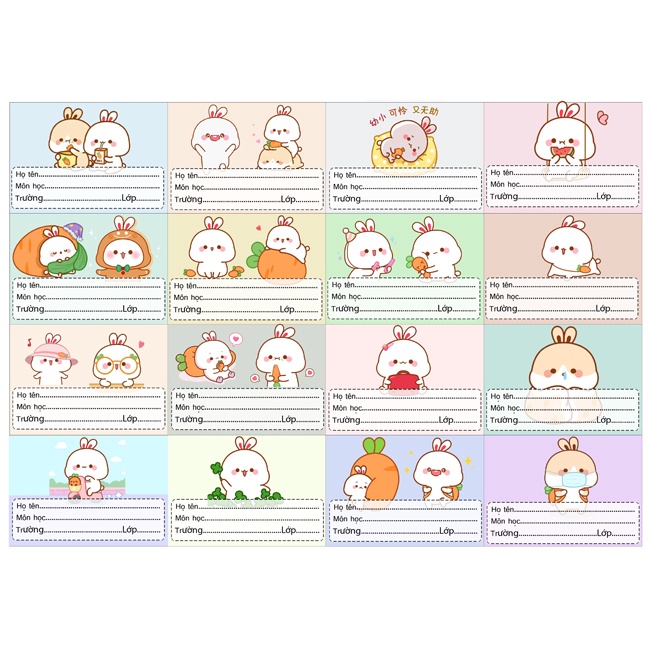 nhãn vở thỏ dễ thương kute dễ thương