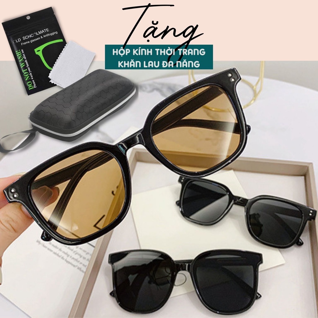 Kính râm nam nữ, mắt kính mát đen - nâu trà thời trang gọng vuông cao cấp chống tia UV, đi biển ngầu Hottrend DETINO K07