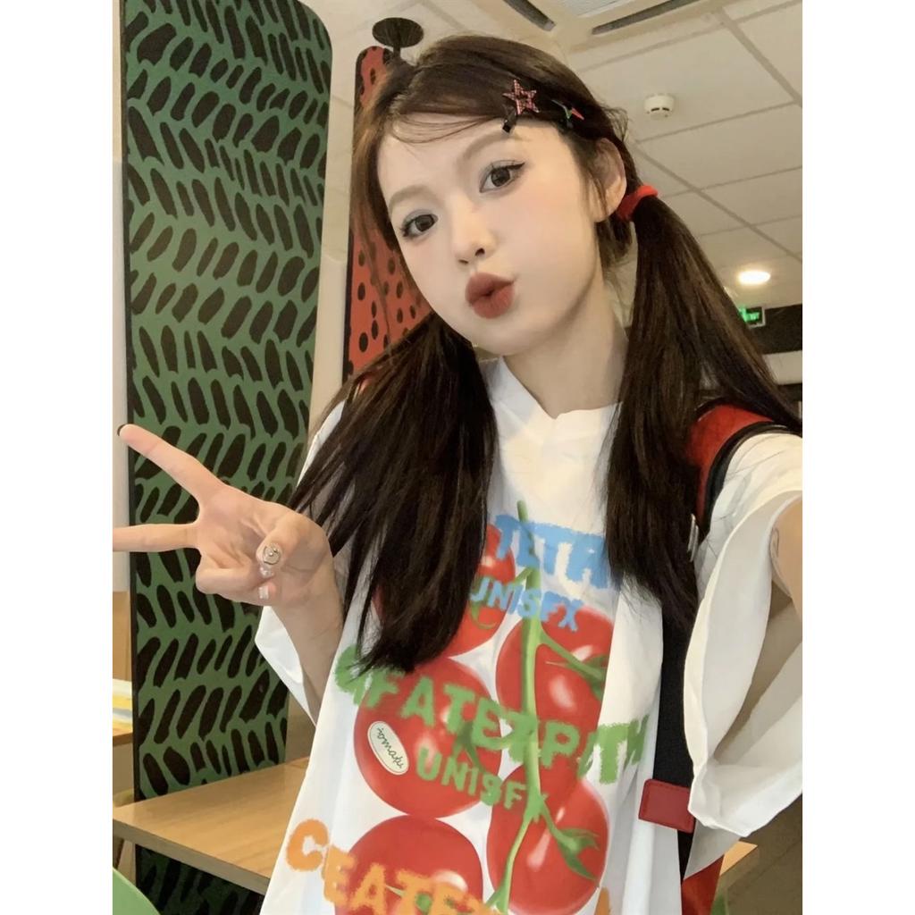 「 WELOVE1 」Áo Thun Cotton Tay Ngắn Cổ Tròn In Hình Quả Cà Chua Phong Cách Hàn Quốc Thời Trang Mùa Hè Hàng Mới Dành Cho Bạn Nữ