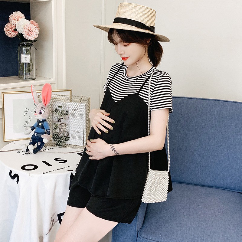 [Mã FASHIONT4WA2 giảm 10K đơn 50K] Áo bầu thiết kế giả yếm chất cotton cho mẹ bầu mặc bầu và sau sinh A088