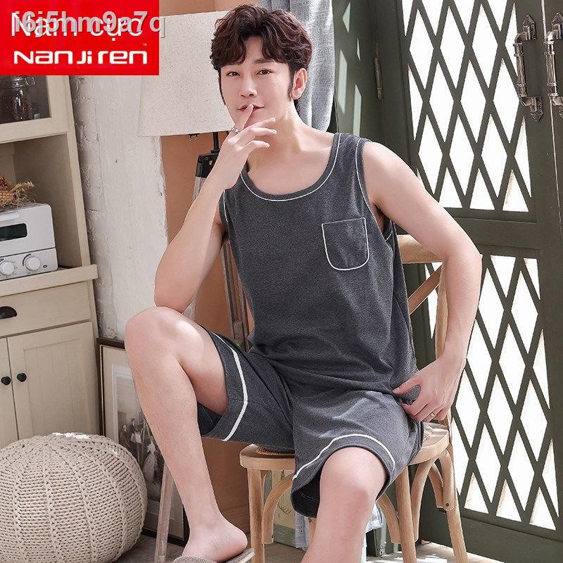 Nam cực bộ đồ ngủ của giới mùa hè cotton mỏng không tay quần đùi áo vest thanh niên dịch vụ tại nhà phù h