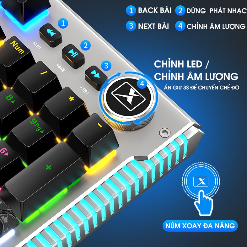 Bàn Phím cơ Gaming K968 SUPER GAME 25 Chế Độ LED Đổi Màu Keycap Siêu Xịn, Dùng Cho Máy Tính PC - LapTop