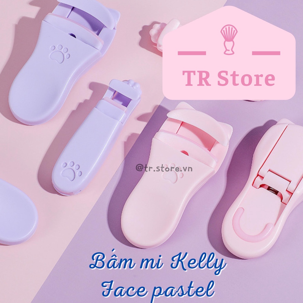Bộ đôi bấm mi mini Kelly Face pastel họa tiết chân mèo dạng nhựa