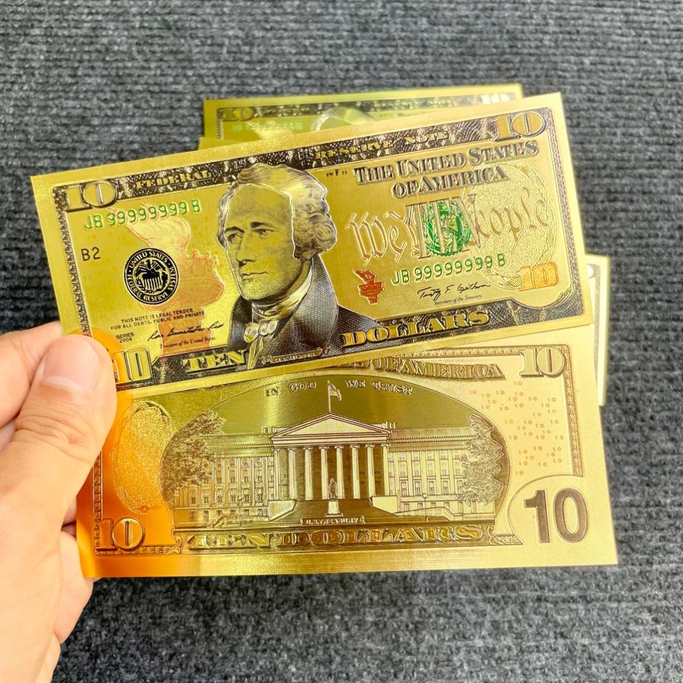 Tờ Tiền Kỉ Niệm 10 Đô Plastic (10 USD) Mạ Vàng Lì Xì Tết May Mắn