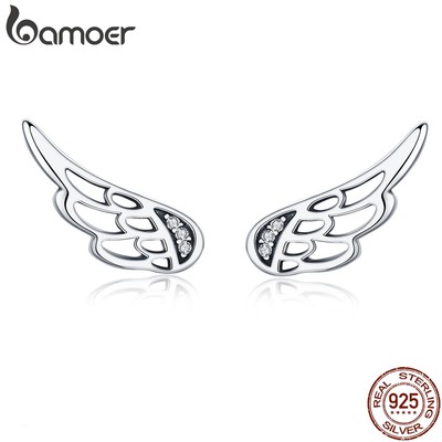 Bamoer Bông Tai bạc 925 Hình Lông Vũ Thời Trang