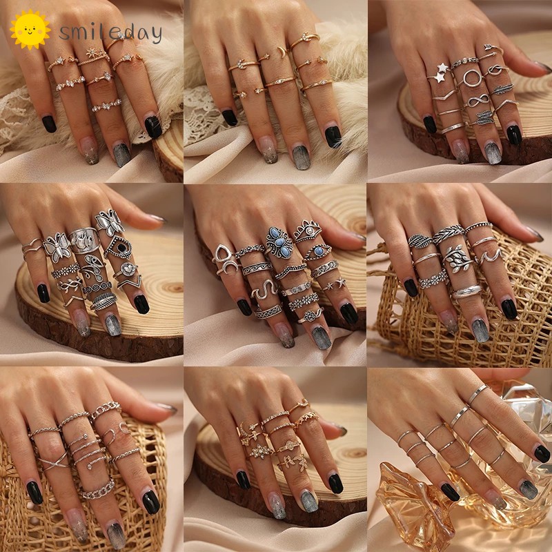 Set nhẫn phong cách retro bohemian thời trang dành cho nữ