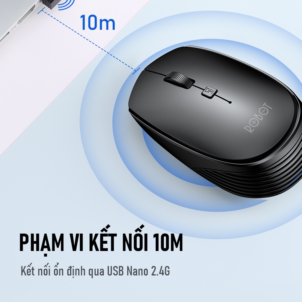 [Kèm Pin] Chuột Không Dây Kiểu Dáng Văn Phòng ROBOT M205 USB Nano 2.4GHz Độ Phân Giải 1600DPI Vừa Vặn Bàn Tay Thiết Kế