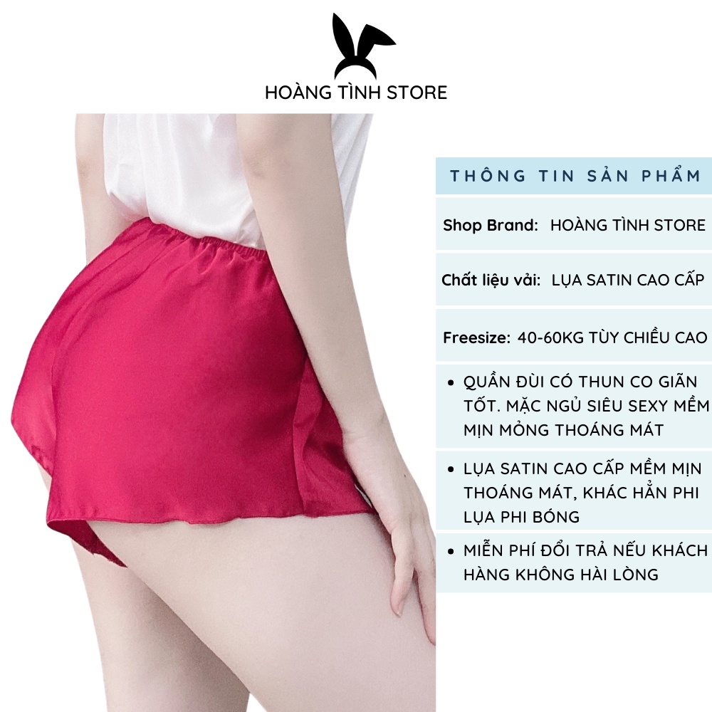 Quần đùi nữ lụa satin cao cấp lưng thun Hoàng Tình Store, mặc ngủ siêu sexy mềm mịn mỏng thoáng mát Freesize
