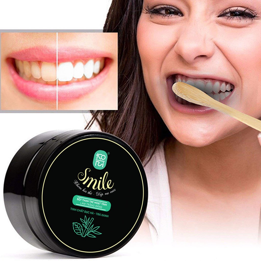 Bột trắng răng than hoạt tính Kori Smile, trắng răng thơm miệng, ngừa sâu răng