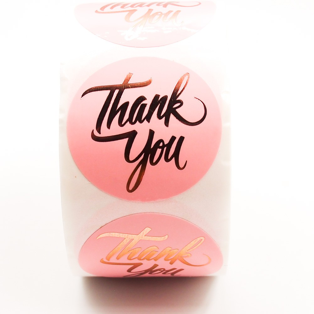 Thank You Ánh kim vàng nền hồng Tape - Cuộn băng keo sticker cám ơn Sticker Factory - Số lượng 500cái x 3.8cm