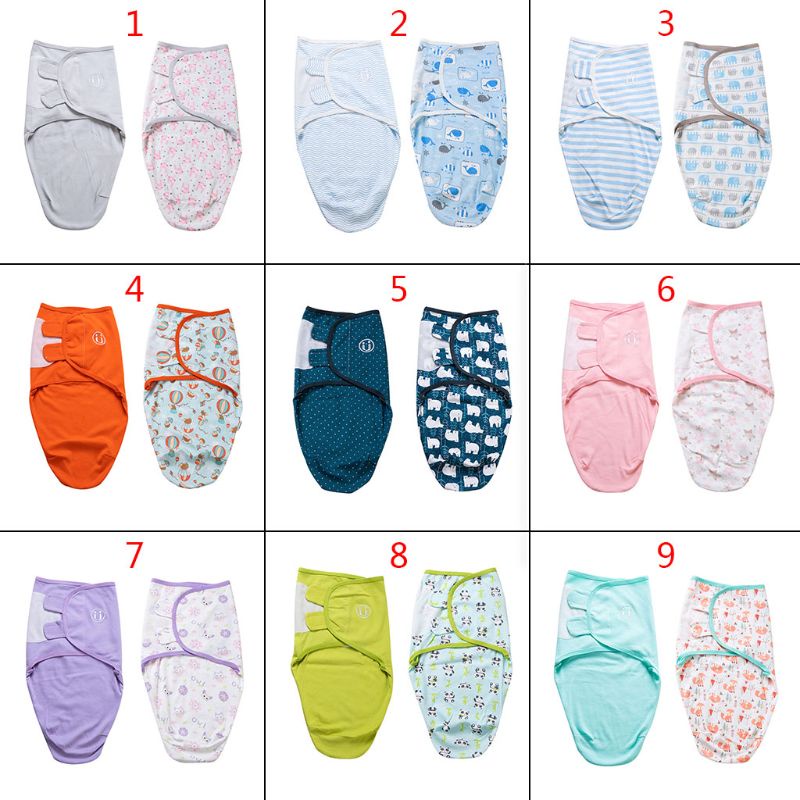 Bộ 2 Chăn Quấn Em Bé Từ 0-2 Tháng Tuổi Chất Liệu Cotton Mềm Mại Hình Kén Dễ Thương