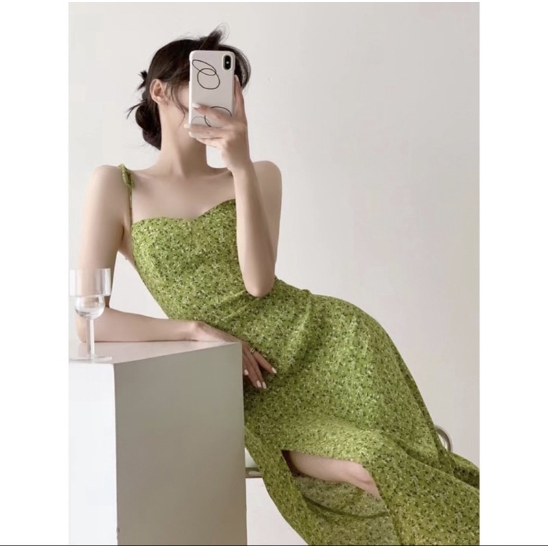 Váy đầm nữ hoa nhí xanh lá size S