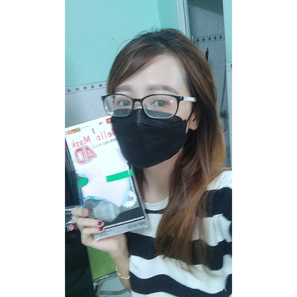 khẩu trang 4D Hello Mask, hộp 10 cái , có 6 màu xanh, trắng, hồng, đen, xám, vàng