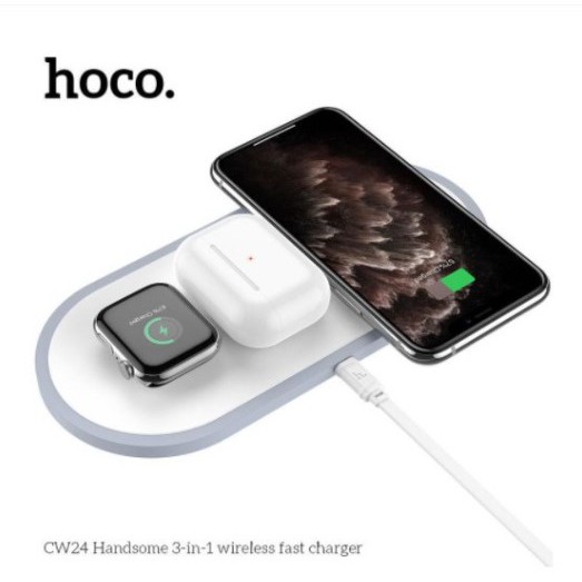 🌟CHÍNH HÃNG🌟 Sạc Không Dây 3 in 1 Hoco CW24 - Sạc Điện Thoại / Đồng Hồ Thông Minh / Tai Nghe { BẢO HÀNH CHÍNH HÃNG}