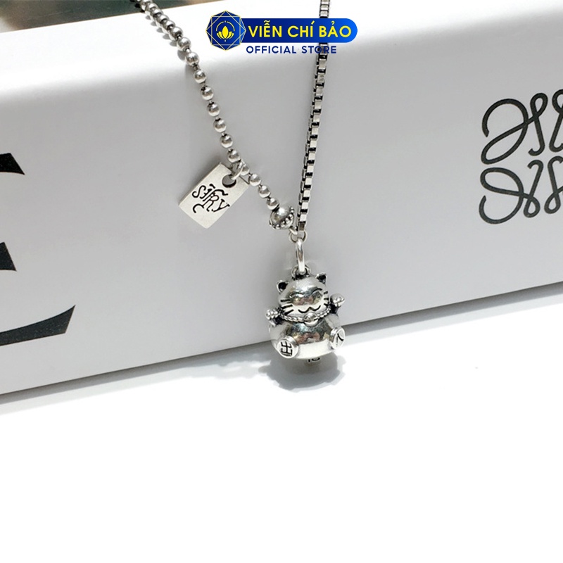 Dây chuyền bạc nữ Mặt Mèo thần tài may mắn Neko bạc Thái 925 thời trang phụ kiện trang sức nữ Viễn Chí Bảo D000137
