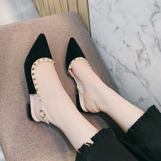 Giày sandal nữ bít mũi đinh viền êm chân siêu hot, Giày bệt nữ mũi nhọn quai sau