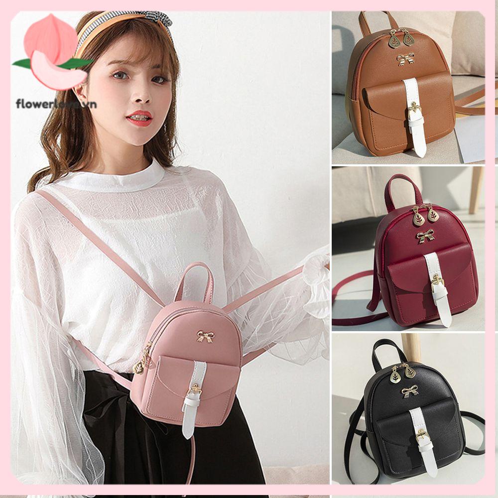 Ba Lô Da PU Mini Đính Nơ Xinh Xắn Cho Nữ