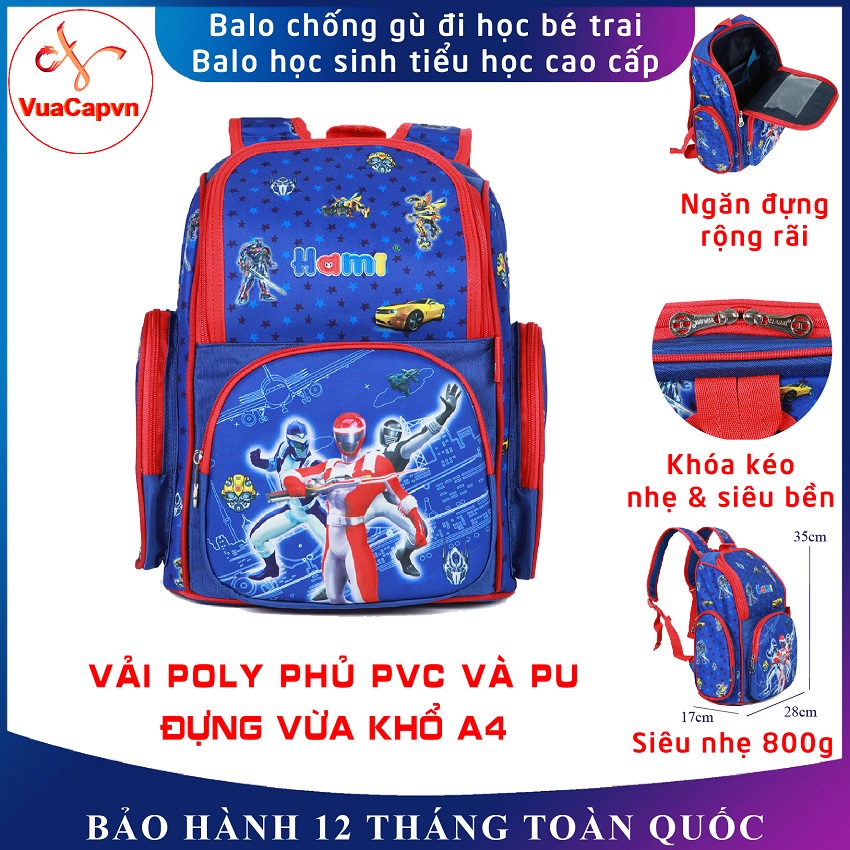 Balo học sinh chống gù Hami 1507 Siêu nhân, balo đi học cấp 1 cho bé trai siêu nhẹ, chống thấm nước
