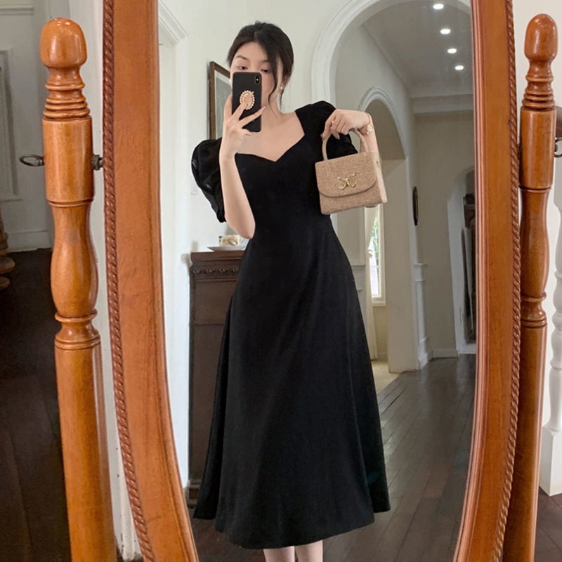 Đầm Đen Tay Phồng Hở Lưng Quyến Rũ Hợp Thời Trang Kiểu Pháp