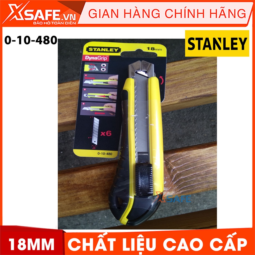 Dao rọc STANLEY 0-10-480 18mm, cán nhựa cao cấp, lưỡi dao thép hợp kim cứng cáp, không gỉ - Chính hãng