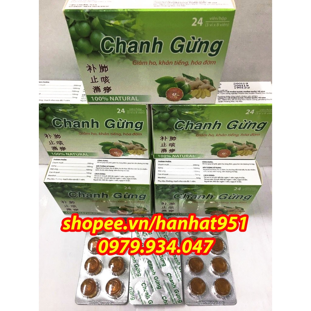 Kẹo Ngậm CHANH GỪNG giảm ho, khản tiếng, giảm đờm - Hộp 24 viên